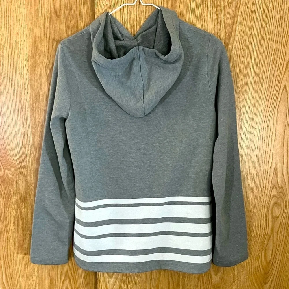 Gray/ White Striped Pullover Hoodie Sweatshirt